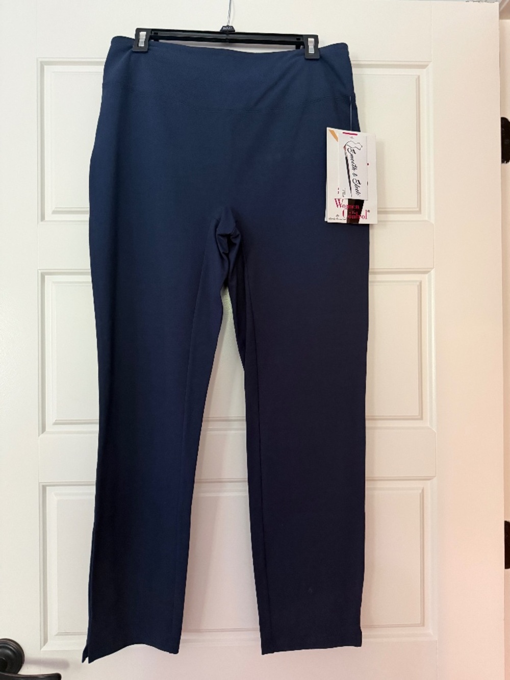 Women with Control Tummy Control Pull On Straight Leg Pants - Navy Blue - Medium